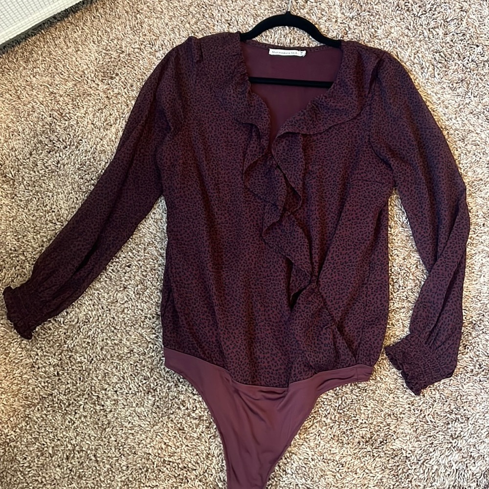 Long sleeve ruffle sheer bodysuit blouse